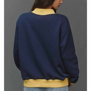 Women Parke Embroidery Graphic Color Block <b>Mock</b> <b>Neck</b> Cotton Oversized Sweatshirt OEM/ODM Long Sleeve Casual Pullover Sweater - Product Image 3