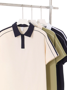 เสื้อโปโลสีครีมสำหรับผู้ชาย คอปกสีกรมท่า ลายทาง แขนสั้น ผ้าทอออกซ์ฟอร์ดแบบลำลอง ระบายอากาศได้ดี - Product Image 6