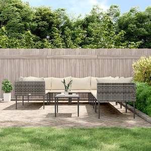 Grand ensemble de salon de jardin en rotin PE gris et beige avec structure en acier et mobilier d'extérieur durable en polyester - Product Image 1