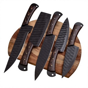 Ensemble de 5 couteaux de cuisine en acier inoxydable avec revêtement en poudre, manches en bois de wengé, lames forgées, couteaux de chef - Product Image 1