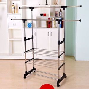 Appendiabiti a 3 livelli in acciaio inossidabile, design orizzontale e verticale per l'organizzazione di vestiti e scarpe - Product Image 3