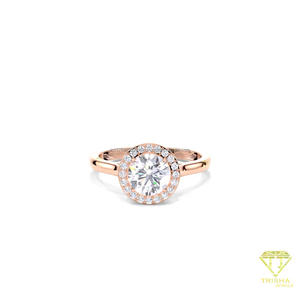Bague de fiançailles solitaire en or jaune avec halo caché, diamant de laboratoire rond, cadeau de mariage ou d'anniversaire - Product Image 2