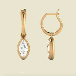 Pendientes colgantes delicados con diamante de corte marquesa de 1.21 quilates cultivado en laboratorio, oro macizo de 14 quilates, joyería fina de última moda para mujer, regalo de boda - Product Image 2