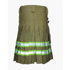 Kilt de pompier vert olive, poche avant, coton plissé, kilt pour hommes - Product Image 3