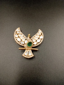 Broche de luxe paon en argent 925 avec diamant taille poire et émeraude centrale, unisexe, nœud papillon, perle, cadeau de mariage, bijoux - Product Image 3