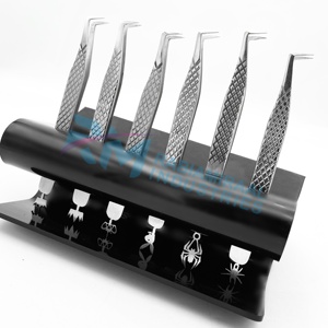 Support de pince à épiler RMI Black 6 et pince à épiler pour cils à 90 degrés et 6 modèles de base différents en acier inoxydable avec poignée diamantée - Product Image 1