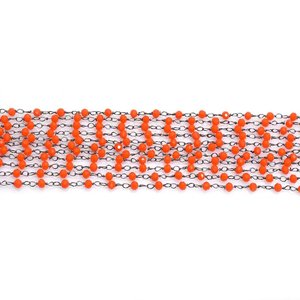 Chaîne de chapelet en corail rouge hydro, perles rondes facettées de 3 mm, fil plaqué bronze, enroulé, en rouleau, pour la fabrication de bijoux - Product Image 6