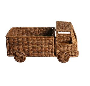 Camión de Juguete de Mimbre Tejido Estilo Vintage para Niños, Vehículo de Reparto Marrón Oscuro con Detalles en las Ruedas para Colección Infantil - Product Image 2