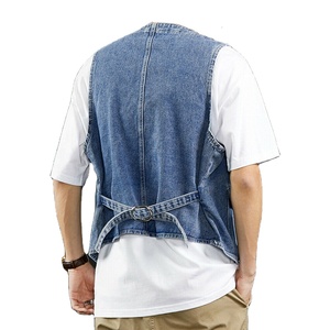 เสื้อกั๊กยีนส์คอวีลำลองสำหรับผู้ชาย, เสื้อแจ็คเก็ตแขนกุดพร้อมกระเป๋ามีกระดุม100% คอตตอนระบายอากาศใช้งานกลางแจ้ง - Product Image 3