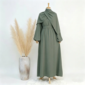 Abaya informal de manga larga hecha a mano, de alta tendencia, transpirable, de poliéster, con volantes, largo hasta el suelo. - Product Image 4
