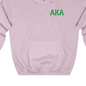   เสื้อฮู้ดสีชมพูอ่อน พิมพ์ลายตราสัญลักษณ์สีเขียว ผ้าฟลีซ แบบสวมหัว ยูนิเซ็กซ์ เสื้อสเวตเชิ้ตชมรมกรีก รับผลิตแบบ OEM ODM - Product Image 6