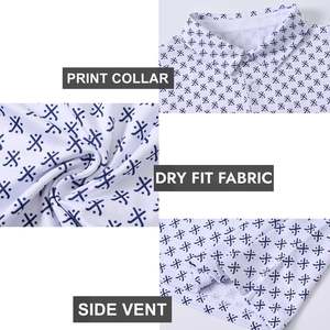 Chemise à manches courtes pour homme, imprimé géométrique blanc, jersey respirant en polyester/coton, style décontracté pour le golf - Product Image 4