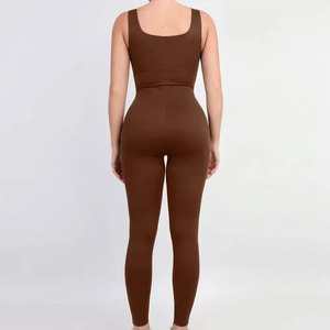 Combinaison sans manches taille haute pour femme, couleur unie, en tricot élasthanne, effet ventre plat, col carré, longueur intégrale - Product Image 3