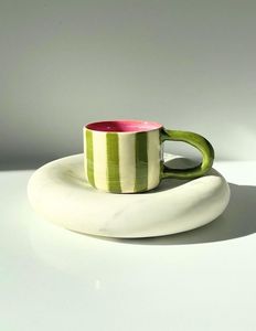 Milk <b>Mug</b> Ceramic Tea <b>Mug</b> With Blue Grid Pattern Minimalist Design For Home Use - Product Image 4