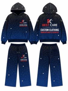 Conjunto de Sudadera con Capucha y Pantalones Deportivos de Lujo para Hombre con Pedrería, Logotipo Personalizado, 100% Algodón, Ropa Deportiva Urbana, Fabricante OEM ODM - Product Image 4