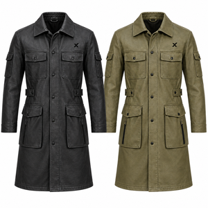 Unisex Echtleder Utility-Mantel |   Schwarz Khaki |   OEM ODM Hersteller |   Premium-Qualitätsdesign |   Lederbekleidung | - Product Image 5