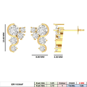 ต่างหูแบบคลัสเตอร์ทองคำแท้ 14K ประดับเพชร CVD สี F ที่เพาะเลี้ยงในห้องปฏิบัติการ ชุบโรเดียม ดีไซน์ทันสมัย - Product Image 3