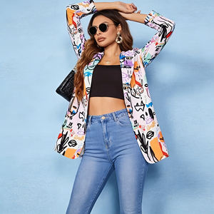 Oferta en Blazer Casual con Estampado Graffiti de Temu para Mujer, Corte Holgado, Abierto por Delante, para el Trabajo y Uso Diario - Product Image 5