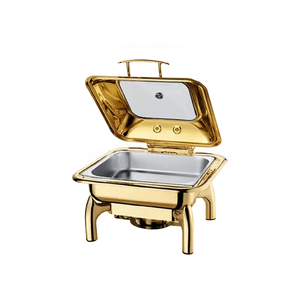 Recipiente para Calentar Comida de Metal Dorado con Tapa, Hecho a Mano, de Lujo Contemporáneo, para Bufés, Bodas y Fiestas, Precio de Fábrica en India - Product Image 2