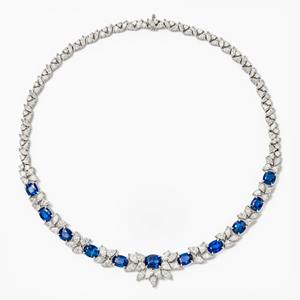 Collar de tenis con zafiro azul de Ceilán de 22.70 ct en oro blanco de 14K con diamantes G VS cultivados en laboratorio, elegante diseño bicolor - Product Image 2