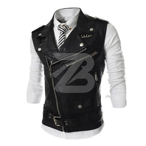 Chaleco de Cuero para Hombre, Corte Ajustado, Cuello Alto, Prenda Exterior Impermeable y Resistente al Viento, Chaqueta de Motociclista, Moda Urbana - Product Image 3