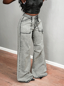 Pantalones Vaqueros de Mujer, Estilo Casual, Corte Ancho, Holgados, Lavados, Vintage, de Cintura Alta - Product Image 4