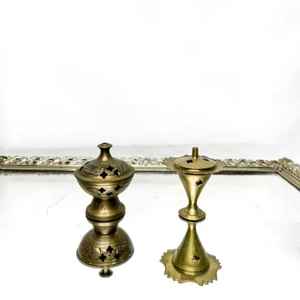 Ensemble de brûleurs à bakhoor en laiton vintage, brûleur à encens arabe Oud, porte-encens traditionnel en métal, décoration islamique pour la maison - Product Image 1