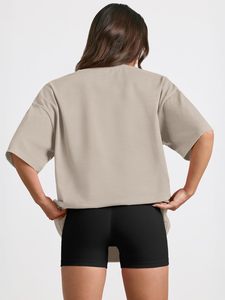 Camiseta de Cuello Redondo Extra Grande para Mujer, Color Beige Sólido, Corte Holgado, Manga Corta, Tejido de Punto Jersey, Algodón, para Todas las Temporadas - Product Image 2