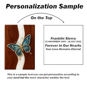 กล่องใส่เถ้ากระดูกรูปผีเสื้อสีน้ำเงินทำมือ: กล่องไม้และเรซิ่นสำหรับเก็บอัฐิคน ขนาดกลาง 9x5.5 นิ้ว - Product Image 2