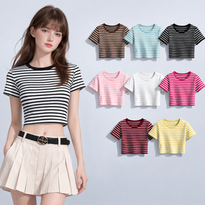 Camiseta de Algodón de Manga Corta para Mujer, Estilo Dulce, Cuello Redondo, Estampada, Tejida, 220 g/m², Transpirable, Ecológica, Antiarrugas, Corte Ajustado - Product Image 4