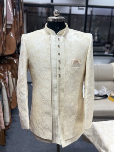 Chaqueta Sherwani color crema dorado para hombre, ropa étnica india para bodas, elegante chaqueta con cuello alto - Product Image 5