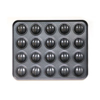Moule à gâteau professionnel en acier au carbone, 20 cavités, en forme de coquille de noix, noir, grande capacité, antiadhésif, revêtement PTFE, résistant au four