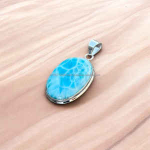 Colgante de Plata de Ley 925 hecho a mano, joyería elegante, colgante de piedras preciosas, joyería de Larimar Natural, colgante delicado, regalos para esposa - Product Image 1