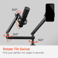 Support de microphone double réglable AUKI, rotation à 360°, en alliage d'aluminium et plastique rose, bras de gestion des câbles pour enregistrement sur bureau