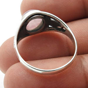 Anillos de compromiso clásicos de plata de ley 925 maciza con piedra preciosa de cuarzo rosa de corte redondo brillante, hermosa joyería bohemia - Product Image 3