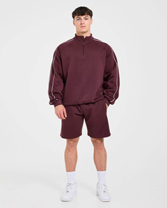 Sudadera con capucha para hombre, superventas, OEM, con logotipo personalizado, color Dusty Plum, con media cremallera y ribetes, mezcla de algodón transpirable, estilo chándal y streetwear. - Product Image 3