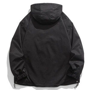 <b>Men's</b> Black Hooded Stand Collar Windbreaker <b>Jacket</b> <b>Half</b>-<b>Zip</b> Breathable Front Casual Loose Fit Polyester Windproof Spring Wear - Product Image 2