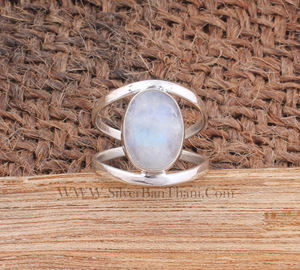Bague en argent sterling 925 avec pierres naturelles de pierre de lune arc-en-ciel, sertie en clos, cinq pierres précieuses violettes authentiques, collection Février - Product Image 3