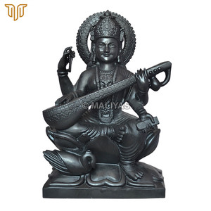 Estatua de Saraswati en Mármol Negro Puro |   Ídolo de la Diosa Saraswati en Mármol Negro |   Murti de Saraswati Mata para Templo por MALIYAS Jaipur - Product Image 2