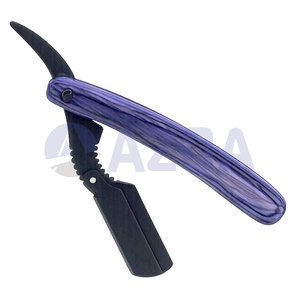 Stainless Steel Folding Barber Straight Razor with Purple <b>Plastic</b> Handle Single Blade Black Coated Professional Shaving - Product Image 6
