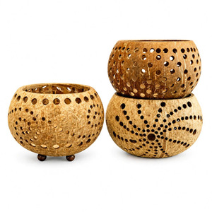 Circular hole coconut shell container for display <b>candles</b> <b>cheap</b> price <b>candle</b> holder stand home decoration - Product Image 2