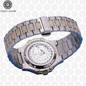 Montre de luxe pour homme Charm Jewells en acier inoxydable, cadran 40 mm, lunette sertie de diamants, mouvement mécanique analogique, résistance à l'eau 10 bars, bouton poussoir - Product Image 2