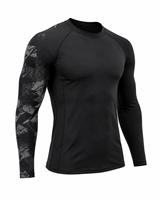 T-shirt de sport pour homme à manches longues, col rond, anti-UV, imprimé numérique noir, séchage rapide, en polyester, pour activités de plein air, faible MOQ