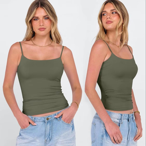 Camisola de Moda para Mujer, Diseño Nuevo, Ajustada, Elástica, de Punto Acanalado, Suave, Transpirable, Ligera, Informal, para Verano, Prenda Básica para Combinar - Product Image 1
