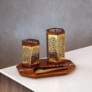 Ensemble brûleur à bakhoor artisanal en métal doré, avec plateau à bol martelé et couvercle, encensoir à charbon, décoration du Moyen-Orient, cadeau Ramadan Aïd - Product Image 5
