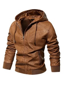 เสื้อแจ็คเก็ตหนังมีฮู้ดสีน้ำตาลสำหรับผู้ชาย ยี่ห้อ Antioch - Product Image 2