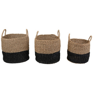Set of 3 Beige and Black Seagrass <b>Baskets</b> Handmade <b>Storage</b> <b>Basket</b> Wholesale eco-friendly Made in Vietnam - Product Image 2