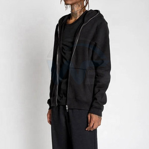Sweat à capuche entièrement zippé en molleton 100% coton, écologique, respirant, décontracté pour l'hiver, design ample, poche avant, unisexe, marque privée - Product Image 6