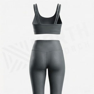 Women's Seamless Yoga Set 2 Piece High Waist <b>Leggings</b> Double Strap Crop Top <b>Activewear</b> - Product Image 2