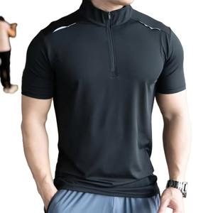 Camisetas Deportivas para Hombre, 100% Algodón Tejido, Alta Elasticidad, Cuello Alto con Cierre de 1/4, Logotipo Personalizado, Transpirables, Secado Rápido - Product Image 1